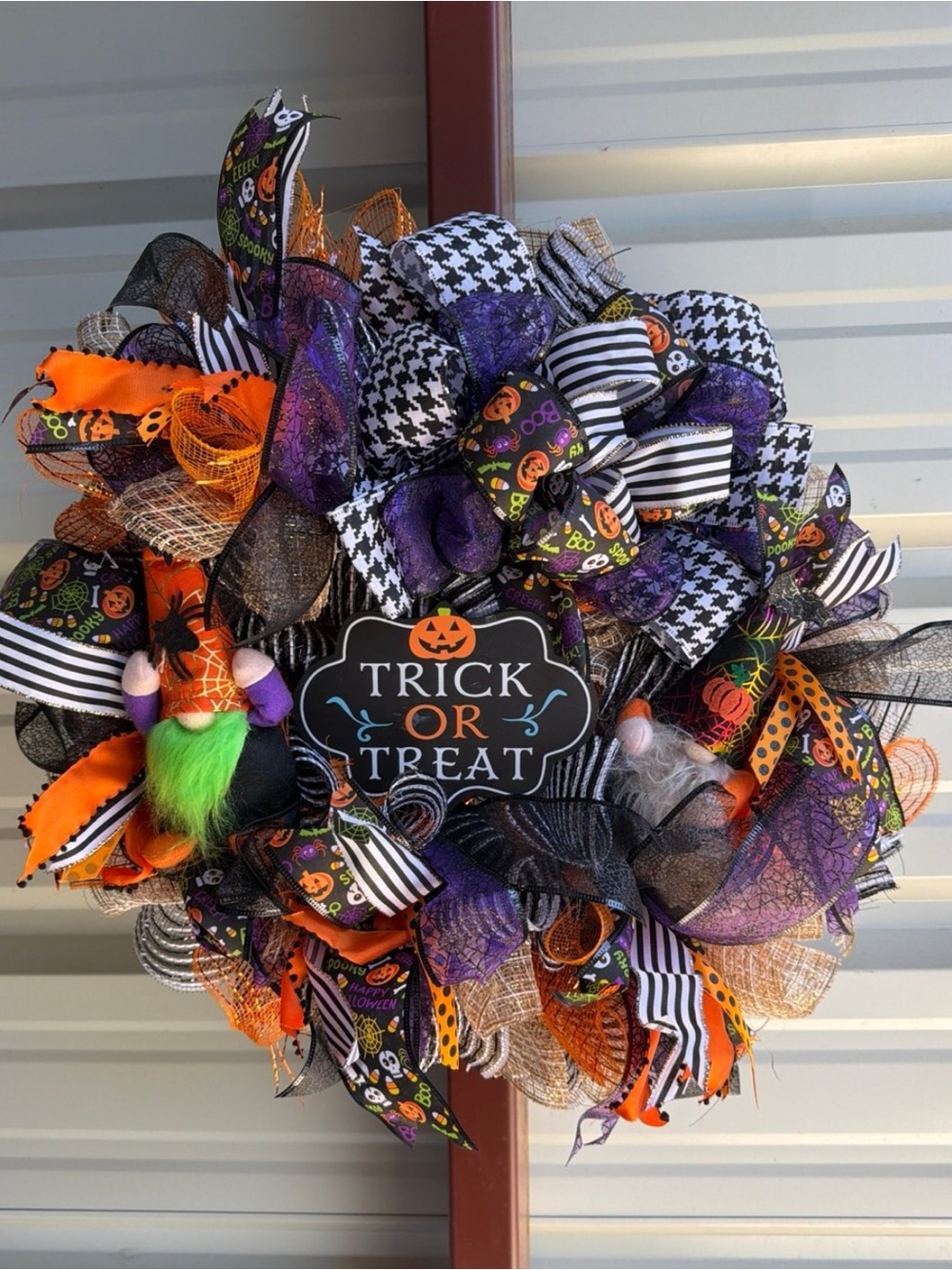 Halloween Trick or Treat Deco Mesh Wreath - Orange, Purple, Black